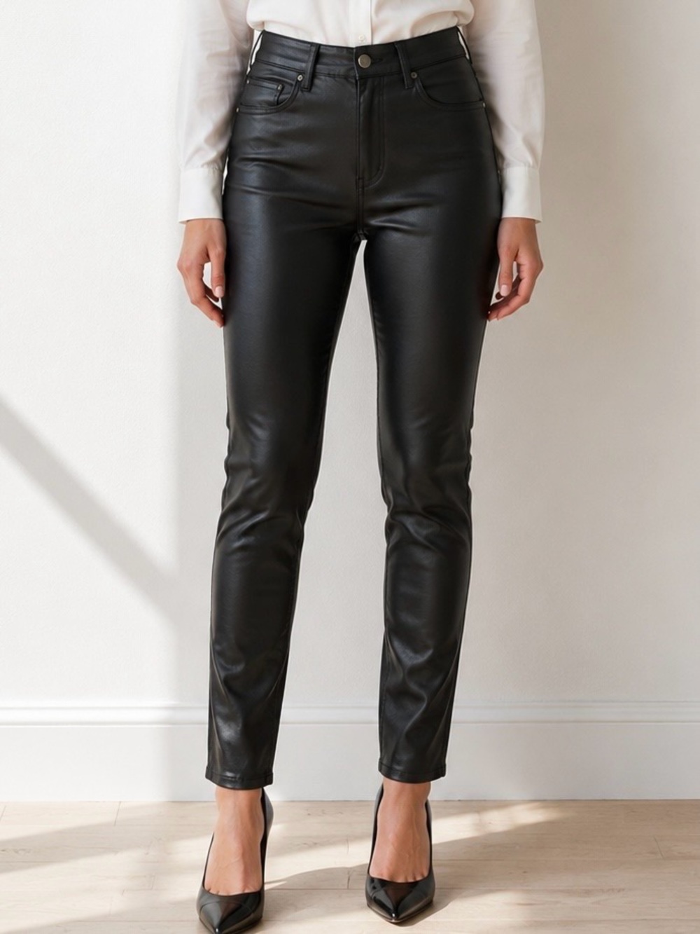 NWT Coco + Carmen Black Coated Faux Leather Pants High Rise Skinny Jeans Sz L/XL